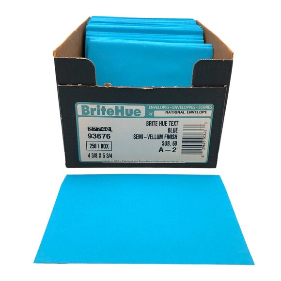 Brite Hue Envelopes 4 3/8 x 5 3/4 Blue Semi Vellum Finish 106 Qty in Box - Picture 1 of 6